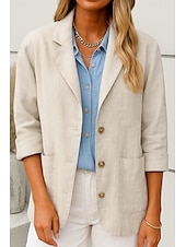 abordables Chemises-Femmes Blazer Confortable Respirant Avec Poches Boutons Occasionnel Uni Bureau Rue Occasionnel Tenue quotidienne Simple Boutonnage Régulier Col Rabattu Coupe Ample manche longue Vêtements d&#039;extérieur