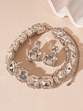 cheap Women&#039;s Necklace-Women&#039;s Gold Crystal Jewelry Set - Chunky Rhinestone Choker Necklace and Drop Earrings for Glamorous Party and Evening Wear