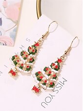 abordables Collier pour femme-Ensemble de bijoux pour femme en forme de sapin de Noël avec collier pendentif en émail festif et boucles d&#039;oreilles pendantes - accessoires de fête pour les fêtes de Noël et les cadeaux