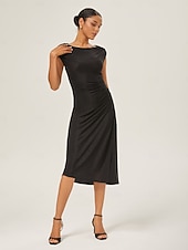 Weiblich Freizeitkleid Schwarz Kappenärmel Einfach Sommer Herbst Ganzjahresmode U-Boot-Ausschnitt Elegant Modern XS S M preiswerte Blumenkleider-Weiblich Freizeitkleid Schwarz Kappenärmel Einfach Sommer Herbst Ganzjahresmode U-Boot-Ausschnitt Elegant Modern XS S M