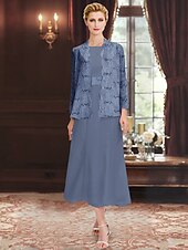 economico Con giacca-Abito da sposa in due pezzi con paillettes e pizzo, elegante, semplice e lussuoso, in chiffon, con scollo a barca, lunghezza midi, senza maniche, con giacca a maniche lunghe 2025