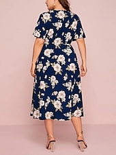ieftine Rochii-Pentru femei Mărime Plus Rochie casual Floral În V Manșon scurt Vară Primăvară Elegant Modă Modern Casual Rochii Midi Zilnic Concediu Rochie
