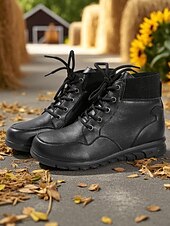 abordables Bottines-Bottines à lacets pour femmes avec col côtelé – des chaussures d&#039;extérieur élégantes pour les visites à la ferme, les champs de tournesols et les promenades d&#039;automne