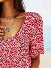 abordables Robes fleuries-Femmes Mini Robe Robe ajustée et évasée Occasionnel Extérieur Sortir Coupe régulière Fleuri Manche Courte Col Rond Bleu Ciel Jaune Rouge Bleu de minuit Été Printemps