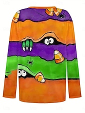 Недорогие Череп и Кости Футболка-Футболка для женщин монстр длинные рукава V-образный вырез туника графика элегантный винтажный стильный обычные топы повседневная одежда выходные печать оранжевый весна осень предосень