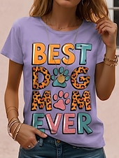 abordables T-shirt Humor &amp; Citations-Jour de Thanksgiving Femmes T-shirt Graphique Animal Chien ancien Élégant Classique Manche Courte Col ras du cou Col rond Hauts Réguliers Quotidien Week-end Imprimé Noir Blanche Rose Claire Bleu Bleu