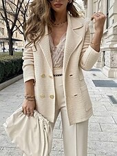 preiswerte Blazer &amp; Anzüge-Damen Blazer Bequem Atmungsaktiv Knöpfe Mode Modern Einfach Arbeit Täglich Regulär Umlegekragen Normale Passform Langarm Oberbekleidung Schwarz Weiß Rosa Frühling Herbst