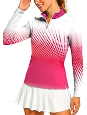 baratos Camisa Feminina-Mulheres Geométrica Gradiente Camisa polo de caminhada Camisa de tênis Camiseta de tênis Manga Longa Imprimir Quarter Zip Pullover Proteção UV Elástico Respirável Tênis Golfe Pickleball Colarinho