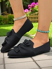abordables Chaussures sans lacet et mocassins femme-Chaussures à enfiler Flyknit Bow pour femmes – Chaussures plates décontractées, légères et respirantes pour un usage quotidien, les pique-niques dans le jardin et les rassemblements en plein air