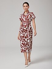 preiswerte Blumenkleider-Kleid mit geometrischem Retro-Faltenmuster