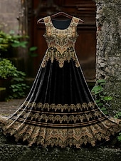 abordables Robes Boho-Robe longue vintage viking celtique à motif dégradé pour femme, robe d&#039;été, robe trapèze, robe nuisette, robe plissée, vacances, décontractée, bohème, plage, coupe classique, graphique, sans manches,