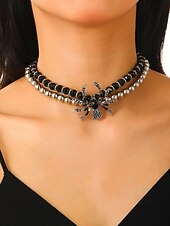 お買い得  ハロウィンアクセサリー-女性用ハロウィンスパイダージュエリーセット - ゴシックビーズチョーカー、調節可能なブレスレットとステートメントリング、コスチュームパーティー、コスプレ、不気味な夜のお出かけに最適な合金ラインストーンデザイン