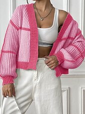 preiswerte Strickjacken und Oberbekleidung-Damen Strickjacke Mode Farbblock Gerippt Kapuze Patchwork Gestrickt Langarm Normale Oberteile Stricken Ferien Ausgehen Wochenende Schwarz Rosa Herbst