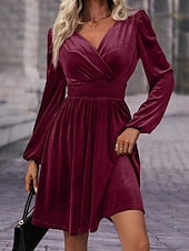 ieftine Rochie simplă-Pentru femei Rochie Mini Rochie casual Rochie de iarnă Modă Modern Zilnic Sfârșit de săptămână Fit regulat Simplu Manșon Lung În V Negru Roșu-aprins Trifoi Vară