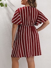 abordables Robes-Femmes Grande taille Robe Décontractée Rayé Col en V Manche Courte Été Printemps Mode Moderne Occasionnel Mini robe Quotidien Fête Robe