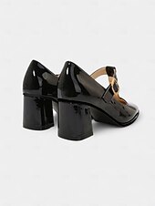 abordables Années 1950-Femmes Chaussures à Talons Rétro Mary Jane Soirée Travail Quotidien Boucle Talon épais Bout carré Élégant ancien PU Boucle Amande Noir Rouge Bordeaux