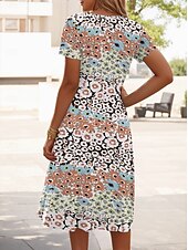 preiswerte Lässige Blumenkleider-Damen Midikleid T-Shirt-Kleid Sommerkleid Shiftkleid A Linie Kleid Urlaub Lässig Boho Party Strand Normale Passform Blumen Grafik Kurzarm Rundhalsausschnitt Orange Sommer Frühling