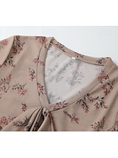 abordables Tops bohèmes-Femmes Chemisier occidental Chemisier Hauts en mousseline de soie Fleuri Bohème ancien Boho manche longue Col en V Hauts Réguliers Quotidien Fête À lacets Imprimé Kaki Été