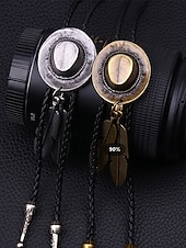abordables Cravates et nœuds papillon pour hommes-Collier en cuir avec pendentif en forme de plume et chapeau de cowboy western pour homme, idéal pour un rodéo, une soirée champêtre ou une tenue en jean.