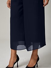 preiswerte Party-Damenhosen-Damen Weite Hosenbeine Urlaub Klassisch Wadenlang Mittlere Taille Elastischer Bund Stilvoll Mode Dehnbar Formell Büro Alltagskleidung Navy-Blau Sommer Frühling Herbst