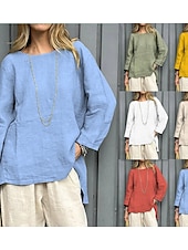 preiswerte Hemden-Damen Bluse Einfarbig Vintage Lässig Boho Langarm Rundhals Normale Oberteile Täglich Wochenende Patchwork Weiß Gelb Rote Himmelblau Khaki Frühling, Herbst, Winter, Sommer