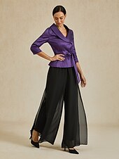 preiswerte Hosenanzüge für Mama-Zweiteilig Brautmutterkleid Elegant V Ausschnitt Knöchellänge Taft Dreiviertelarm mit Schärpe / Band Schleife(n) 2025