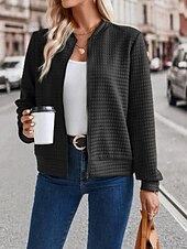 billige casual jakker-Dame Bomberjakke Uformell jakke Bekvem Pustende Glidelås Fritid عادي Feriereise Gate Avslappet Dagligdagstøy Glidelås Kort Høy krage Normal Langermet Yttertøy Svart Oransje Militærgrønn Sommer Vår