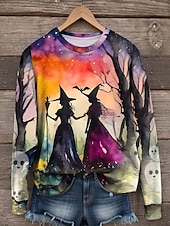 economico Arte &amp; Design Tops-Per donna Felpe Grafico Strega Casual Manica Lunga Girocollo Top Regolari Streetwear Stampato Arancione Verde Autunno Inverno