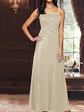 preiswerte Mit Jacke-A-Linie Dreiteilig Brautmutterkleid Elegant Einfach luxuriös Quadrathals Bodenlang Satin Spitze Dreiviertelarm mit Spitze Paillette 2025