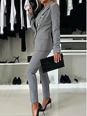 abordables Trajes de blusa para mujer-Mujer Moda Formal Trajes de chaqueta Manga Larga Color sólido Trabajo Negocio Negro Blanco Rosa Primavera &amp; Otoño Ajuste regular