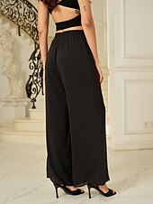 economico gamba larga e vita alta-Per donna Culotte Gamba Larga Pantaloni Elegante Lunghezza intera Vita media Semplice Elastico in vita Micro-elastico Formale Ufficio Abbigliamento Quotidiano Nero Estate Primavera Autunno