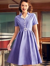 levne Šaty-Retro 50. léta Rockabilly Ke kolenům Houpací šaty Flare šaty Košilové šaty S páskem Pléd Dámské Karneval Plesová maškaráda Čajový dýchánek Běžné / Denní Retro tematická párty Dospělé Šaty Jaro léto