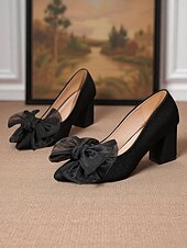 お買い得  1950年代-女性用 ヒール ワーク 日常 リボン チャンキーヒール ポインテッドトゥ エレガント ウォーキング サテン ローファー ブラック レッド