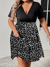 ieftine Rochii-Pentru femei Mărime Plus Rochie casual Leopard În V Manșon scurt Primăvară Toamnă Elegant Modă Modern Casual Rochie mini Zilnic Concediu Rochie