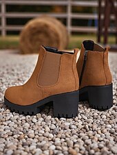 baratos Botas do Chelsea-Botas Chelsea femininas de camurça sintética – botins de salto grosso e sola de borracha para passeios de outono na fazenda, estradas rurais e colheita de abóboras