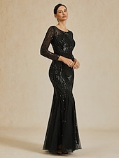 preiswerte Kleider für den-Damen Maxikleid Etui-Kleid Elegant Abendgesellschaft Normale Passform Einfarbig Langarm Rundhalsausschnitt Schwarz Herbst Winter