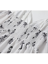 tanie Sukienki boho-Damskie Sukienka mini Sukienka Boho Strój zachodni Moda Urlop Codzienny Wyjściowe Regularny Kwiat Długi rękaw W serek Biały Lato