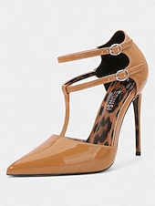 abordables Fête de la Vie Nocturne-Escarpins à talons aiguilles en cuir verni blanc pour femmes avec double bride - Escarpins à bout pointu sexy pour la vie nocturne et les soirées en club