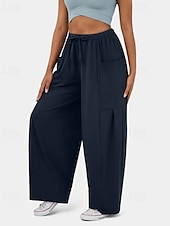 economico gamba larga e vita alta-Per donna Gamba larga Pantaloni Eleganti Streetwear Casual Lunghezza intera Naturale Semplice Tasca Design con Coulisse Elastica Comodo Streetwear Ferie Rosso violaceo Nero Verde militare Marrone