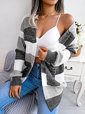 ieftine Cardigane și îmbrăcăminte exterioară-Pentru femei Pulover Bluza Elegant Modă Șic Stradă Dungi Culoare pură Deschis frontal Tricotat Manșon Lung Topuri obișnuite Tricotat În aer liber Zilnic Sfârșit de săptămână Negru Roșu Vin Toamn