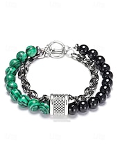 Недорогие Мужские украшения-мужской браслет-цепочка из натуральных камней с бусинами – двухрядный регулируемый браслет с застежкой-тогл для повседневного, уличного и праздничного стиля