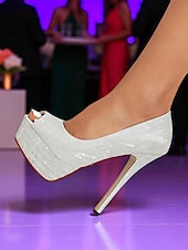 abordables Fête de la Vie Nocturne-Escarpins à plateforme peep-toe argentés pour femmes avec motif subtil - escarpins à talons aiguilles hauts et audacieux pour les cocktails et les événements en soirée