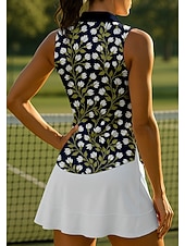 baratos Camisa Feminina-Women's Floral Sport Shirt Golf Polo Shirt Tennis Shirt Sleeveless Zipper Floral UPF50+ UV Resistant High Elasticity Moisture Wicking Breathable Tennis Golf Pickleball Turndown Zip Collar Shirt Top