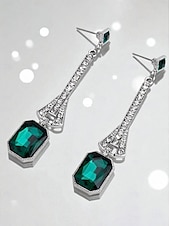 cheap Women&#039;s Earring-Women&#039;s 1920s Gatsby Drop Earrings - Art Deco Long Dangle Earrings with Blue Gemstones and Rhinestones for Roaring Twenties Parties
