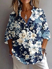 preiswerte Blusen-Damenhemd Langarm Button-Down Bluse Floral Grafik Geometrisch Vintage Täglich Stylisch Hemd Kragen Reguläre Oberteile Arbeit Täglich Urlaub Knöpfe Druck Hellgrün Blau Fuchsia Sommer Frühling Herbst