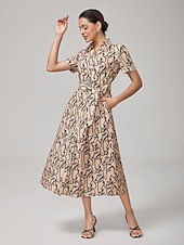 abordables Robes décontractées-robe chemise élégante à imprimé visage abstrait