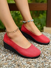 baratos Sapatilhas de mulher-Sapatos femininos vermelhos de salto baixo e salto baixo – calçados leves e confortáveis para festas no pátio, reuniões no jardim e estilo cotidiano