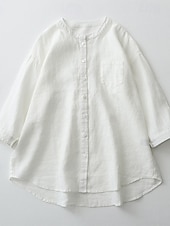 Недорогие Роскошные рубашки-Жен. Рубашка Сплошной цвет Элегантный стиль Повседневные На каждый день Рукав 3/4 Вырез под горло Обычные топы Синий Белый Темно синий Бежевый Лето Весна Весна, осень, зима, лето