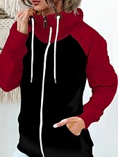 olcso Egyszerű felsők-Női Pulóver Hoodie pulóver Színes Alkalmi Hosszú ujj Kapucni Normál felsők Utca Hétköznapi Cipzár Zseb Fehér Rubin Khakizöld Katonai zöld Ősz Tél