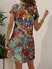 preiswerte Kunst &amp; Design Kleider-Damen Minikleid Strickkleid Freizeitkleid T-Shirt-Kleid Sommerkleid Elegant Urlaub Lässig Strand Normale Passform Grafik Geometrisch Abstrakt Kurzarm V Ausschnitt Gelb Blau Purpur Orange Sommer